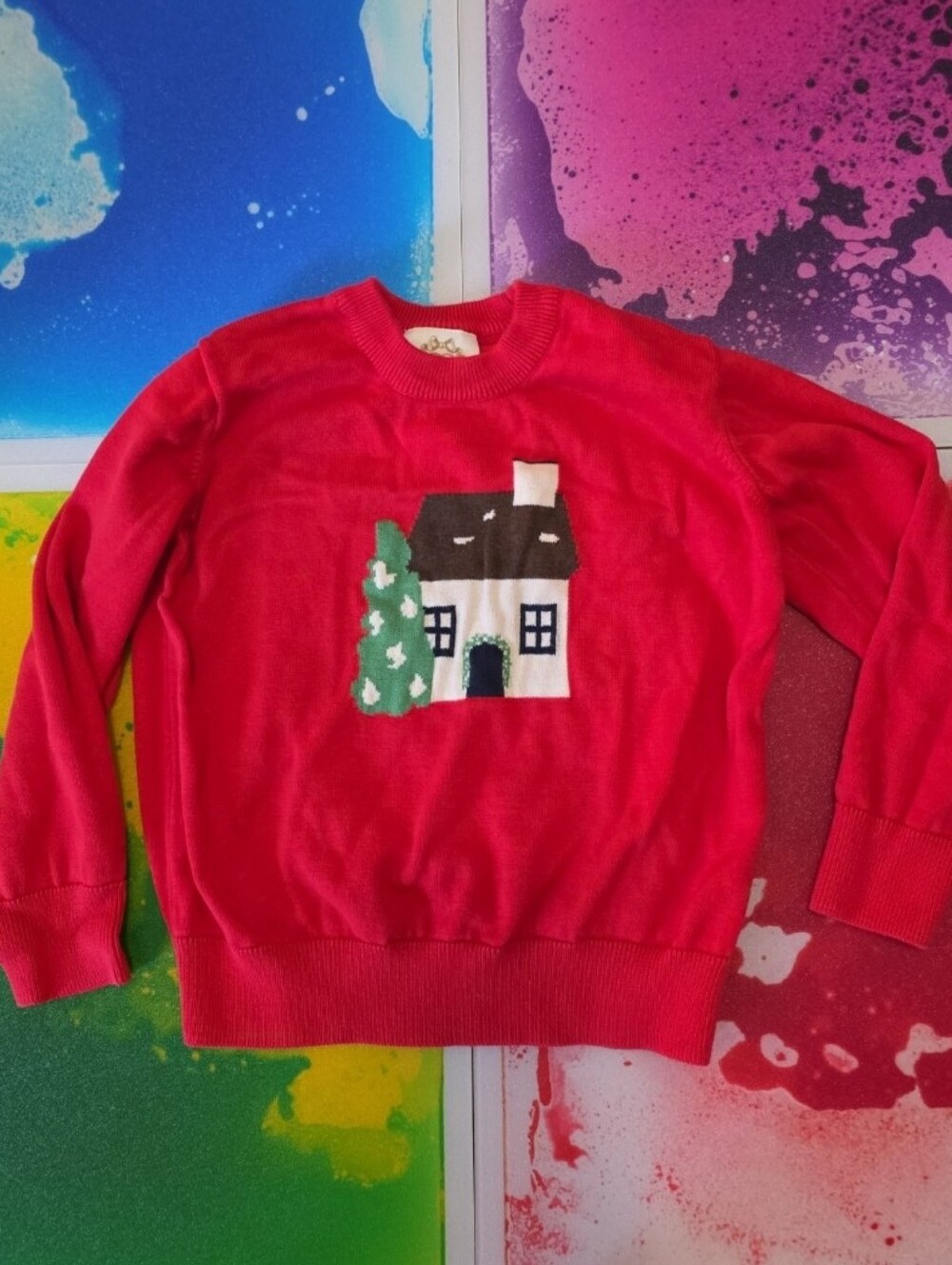 The Beaufort Bonnet Company 4 or 4t christmas red tree house cottage sweater